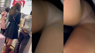 「KFC原创CD」长裙靓女排队买东西，肉色丝袜粉色内裤。